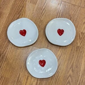 Williams Sonoma White Plates with Red Heart Design (3)